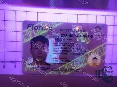 Hologram detail of IDGod Florida Polycarbonate - Official State Material Fake ID Fake ID