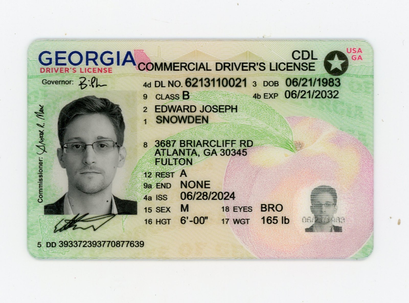 CDL Georgia Polycarbonate - Official State Material CDL Fake ID