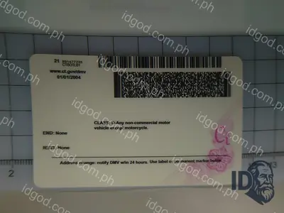 Back view of IDGod Connecticut Polycarbonate Fake ID