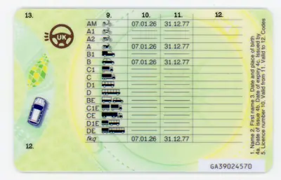 Back view of IDGod United Kingdom Provisional Polycarbonate Fake ID