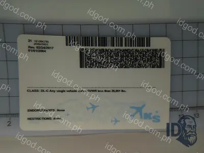 Back view of IDGod Kansas Fake ID