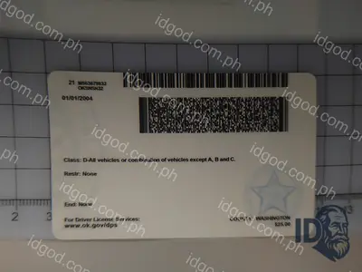 Back view of IDGod Oklahoma Fake ID