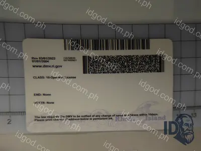 Back view of IDGod Rhode Island Polycarbonate Fake ID