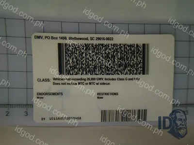 Back view of IDGod South Carolina Fake ID