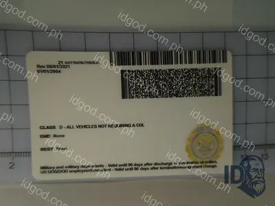 Back view of IDGod Utah Fake ID