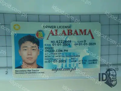 Front view of IDGod Alabama Fake ID Fake ID