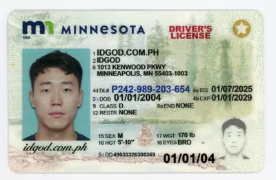 Front view of IDGod Minnesota ID Identical DMV Polycarbonate Fake ID