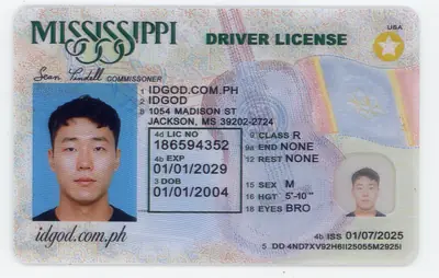 Front view of IDGod Mississippi ID Identical DPS Polycarbonate Fake ID
