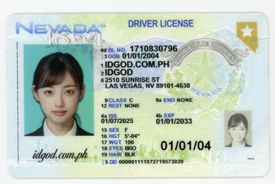 Front view of IDGod Nevada ID Identical DMV Polycarbonate Fake ID