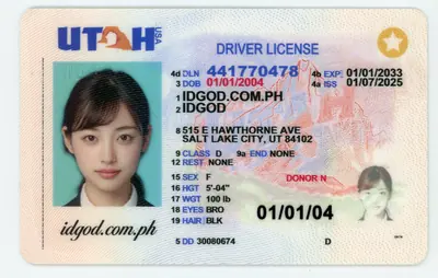 Front view of IDGod Utah ID Identical DMV Polycarbonate Fake ID