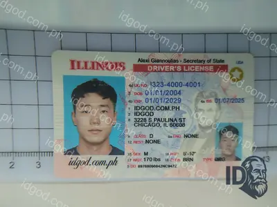 Front view of IDGod Illinois Polycarbonate - Official State Material Fake ID Fake ID