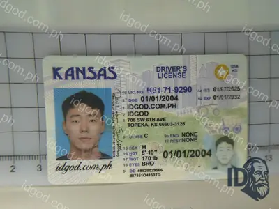Front view of IDGod Kansas Polycarbonate - Official State Material Fake ID Fake ID