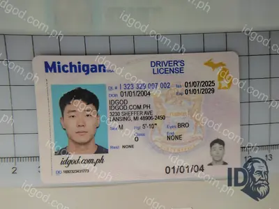 Front view of IDGod Michigan Fake ID Fake ID
