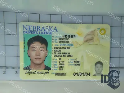 Front view of IDGod Nebraska Polycarbonate - Official State Material Fake ID Fake ID