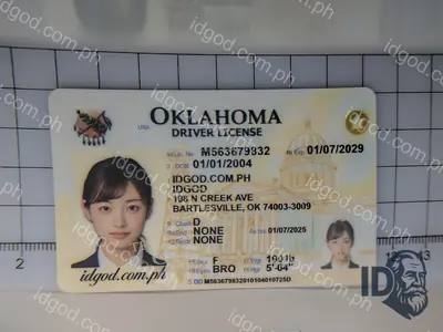 Front view of IDGod Oklahoma Polycarbonate - Official State Material Fake ID Fake ID